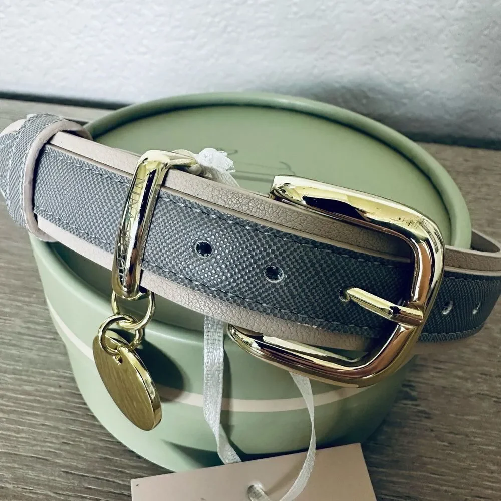 Nina Woof Premium Gray Gold Vegan Leather London Dog Collar
